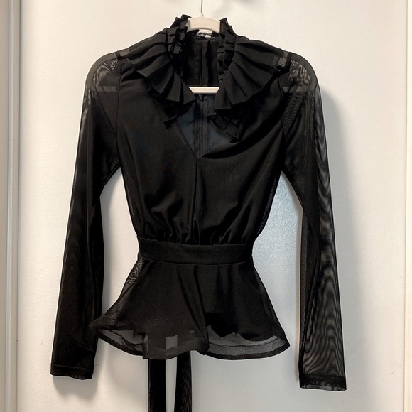 DRESS TOP (BLACK SEMI SHEER) - Picture 2 of 10